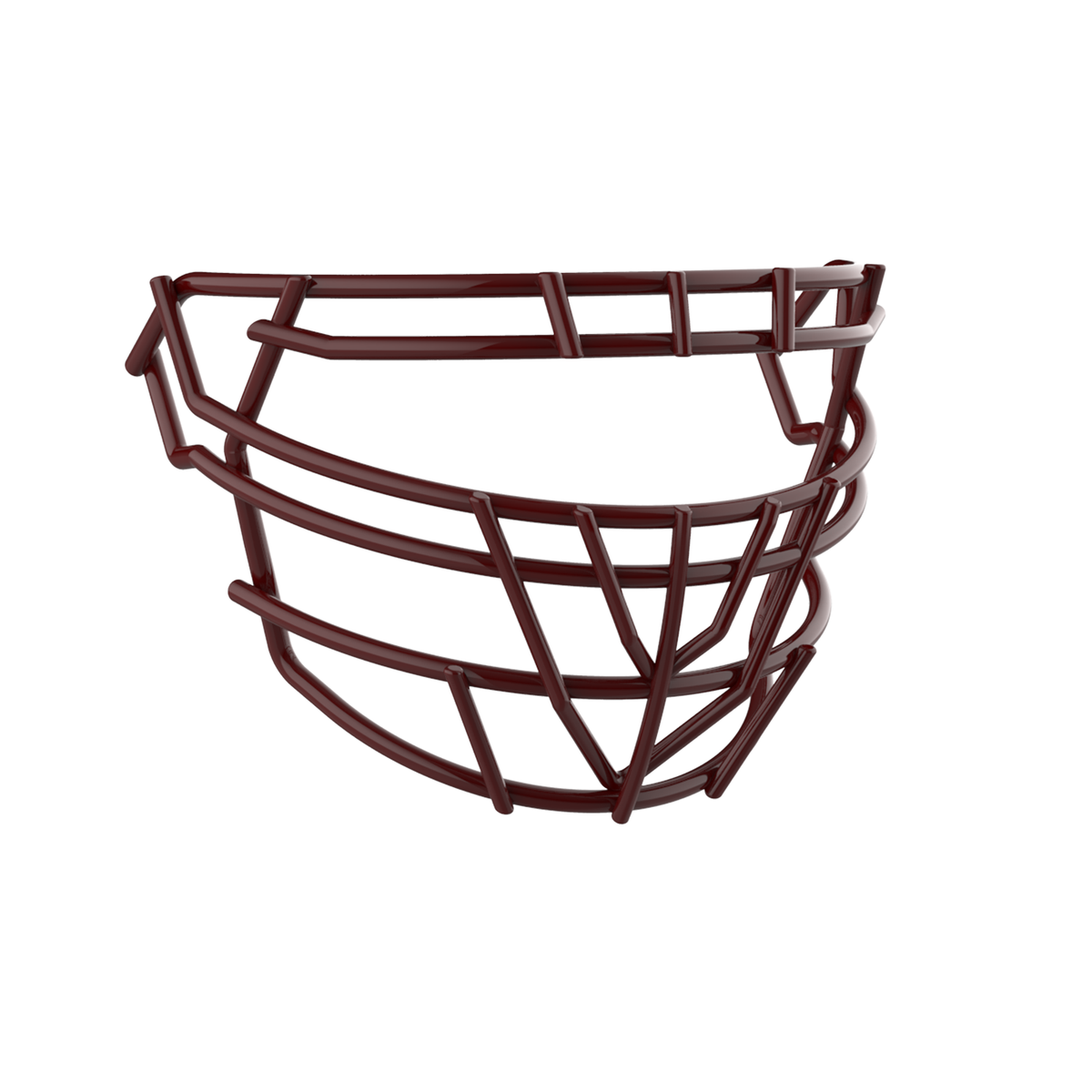 SCHUTT F7 ROPO-DW-PRO-NB-VC football facemask in maroon finish, featuring double upper bars, multiple vertical supports, and reinforced V-shaped lower guard, shown on a white background.
