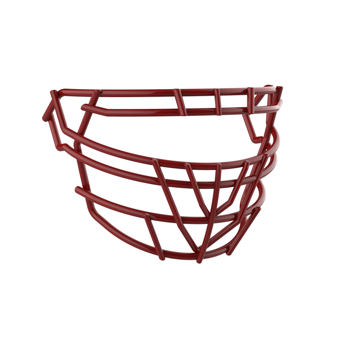 SCHUTT F7 ROPO-DW-PRO-NB-VC football facemask in cardinal finish, featuring double upper bars, multiple vertical supports, and reinforced V-shaped lower guard, shown on a white background.