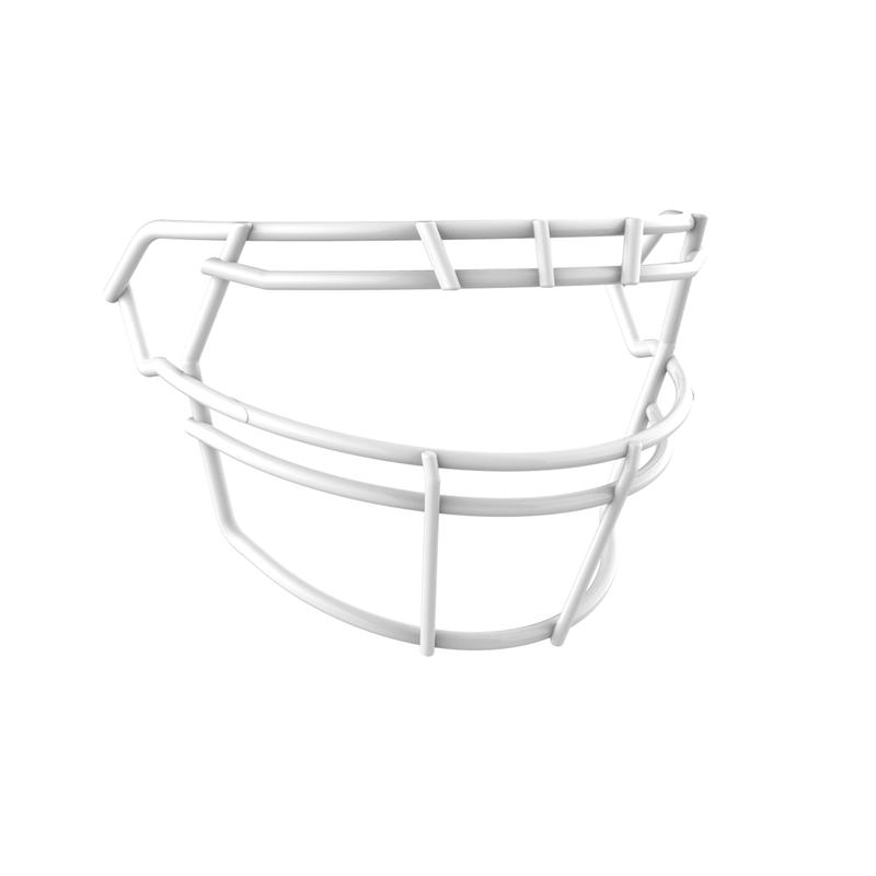 SCHUTT F7 ROPO-NB-VC football facemask in white finish, featuring single upper bar, vertical center supports, and extended lower guard, shown on a white background.