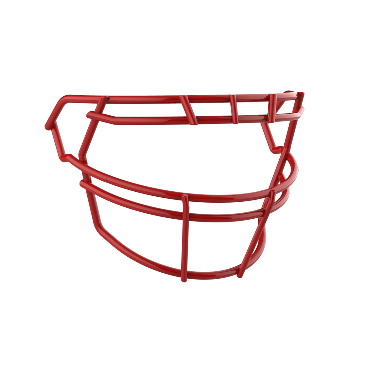SCHUTT F7 ROPO-NB-VC football facemask in scarlet finish, featuring single upper bar, vertical center supports, and extended lower guard, shown on a white background.