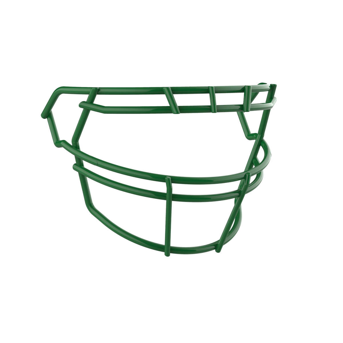 SCHUTT F7 ROPO-NB-VC football facemask in kelly green finish, featuring single upper bar, vertical center supports, and extended lower guard, shown on a white background.