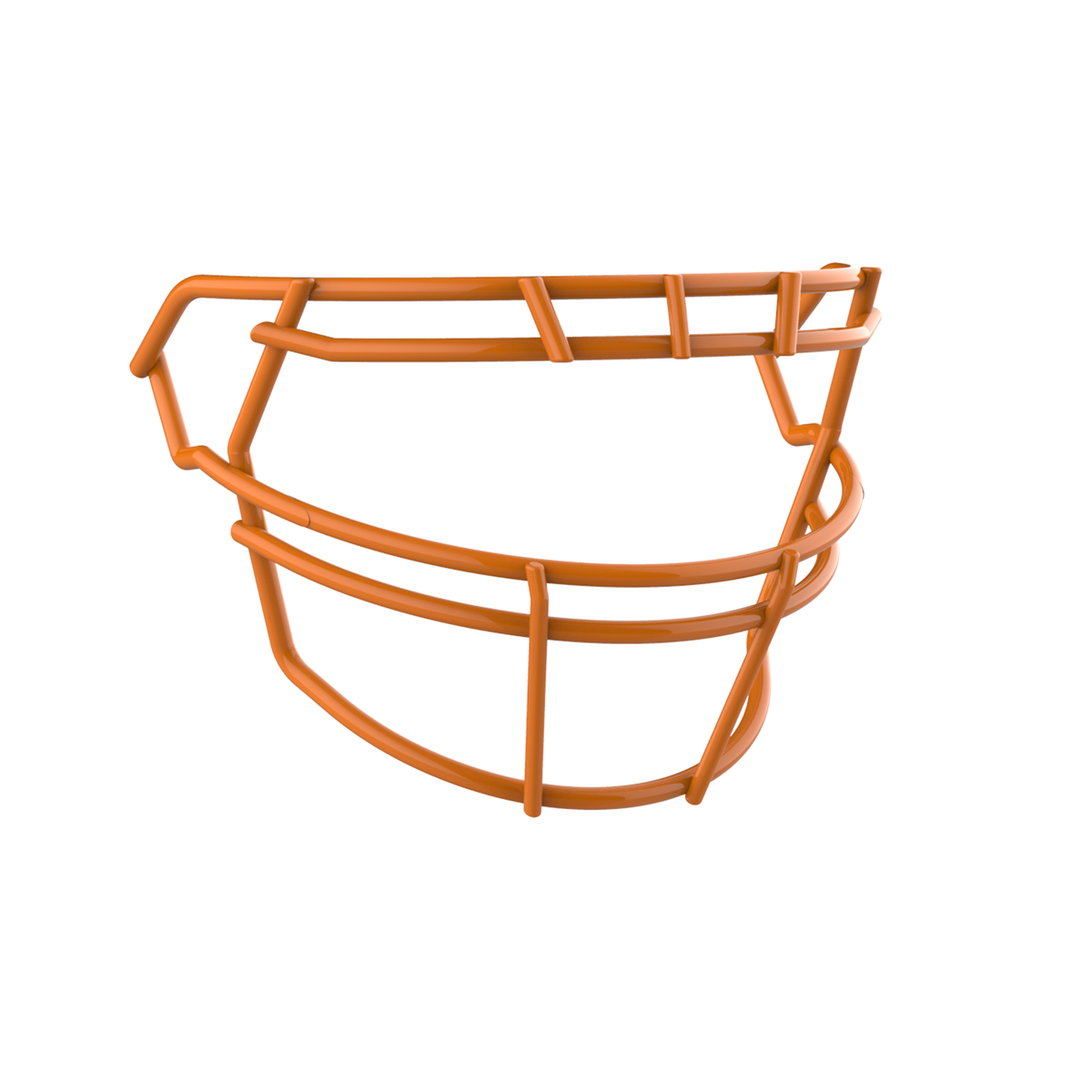 SCHUTT F7 ROPO-NB-VC football facemask in orange finish, featuring single upper bar, vertical center supports, and extended lower guard, shown on a white background.
