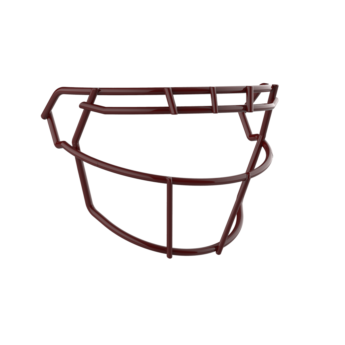 SCHUTT F7 ROPO-SW-NB-VC football facemask in maroon finish, featuring single upper bar, vertical center support, and extended lower guard, shown on a white background.