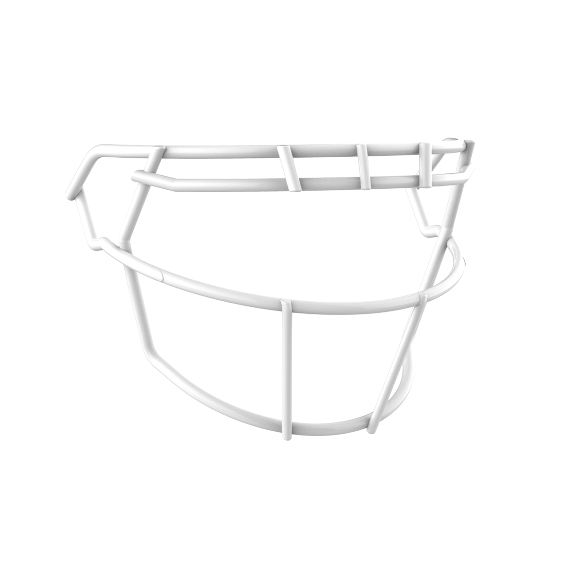 SCHUTT F7 ROPO-SW-NB-VC football facemask in white finish, featuring single upper bar, vertical center support, and extended lower guard, shown on a white background.