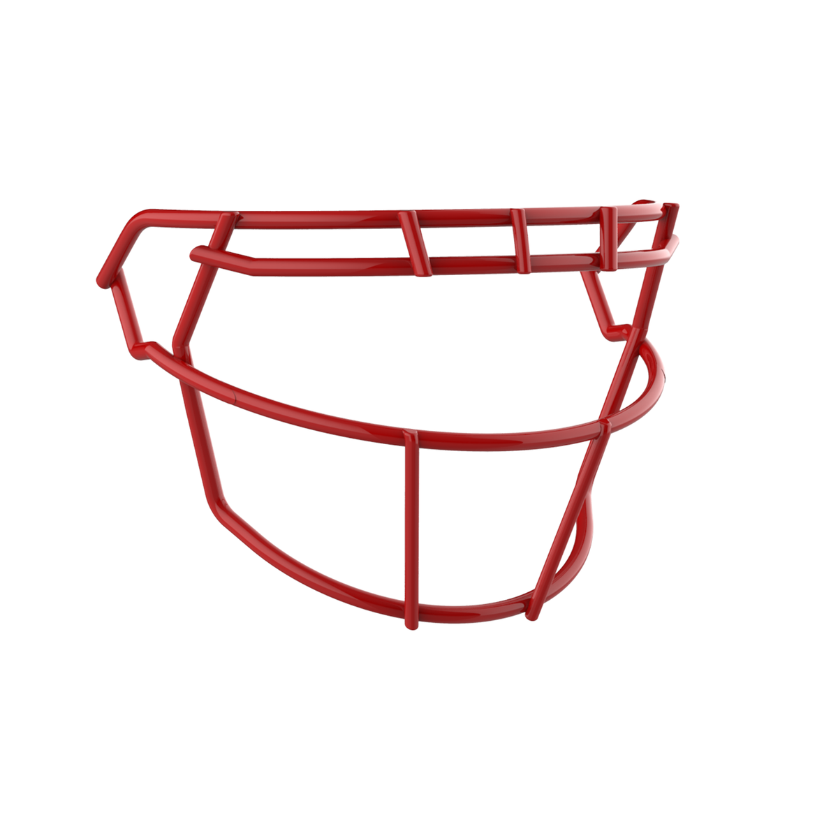 SCHUTT F7 ROPO-SW-NB-VC football facemask in scarlet finish, featuring single upper bar, vertical center support, and extended lower guard, shown on a white background.