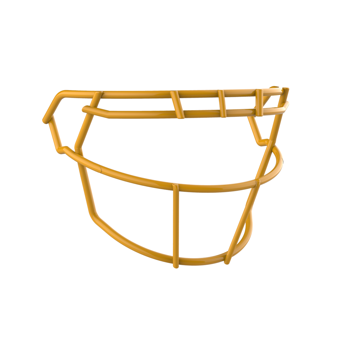 SCHUTT F7 ROPO-SW-NB-VC football facemask in gold finish, featuring single upper bar, vertical center support, and extended lower guard, shown on a white background.