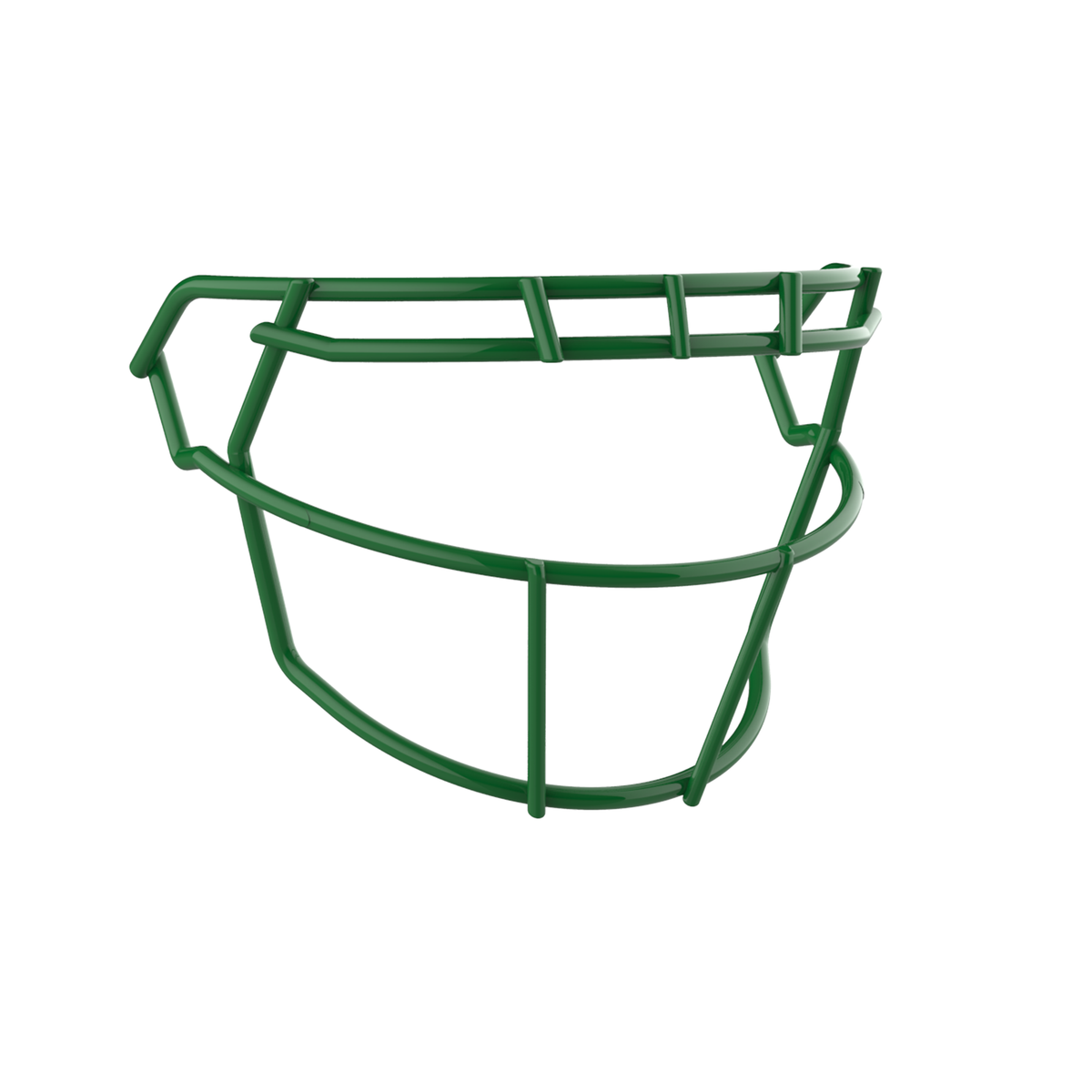 SCHUTT F7 ROPO-SW-NB-VC football facemask in kelly green finish, featuring single upper bar, vertical center support, and extended lower guard, shown on a white background.