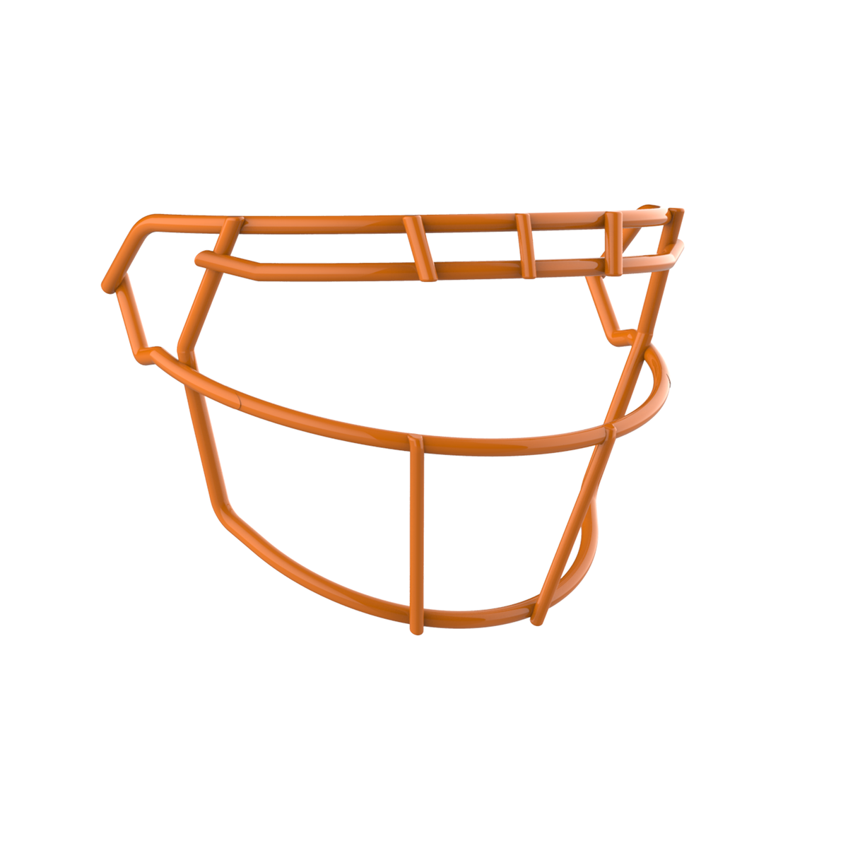 SCHUTT F7 ROPO-SW-NB-VC football facemask in orange finish, featuring single upper bar, vertical center support, and extended lower guard, shown on a white background.