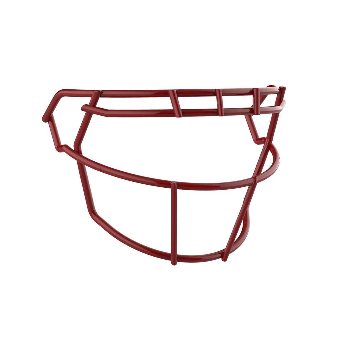 SCHUTT F7 ROPO-SW-NB-VC football facemask in cardinal finish, featuring single upper bar, vertical center support, and extended lower guard, shown on a white background.