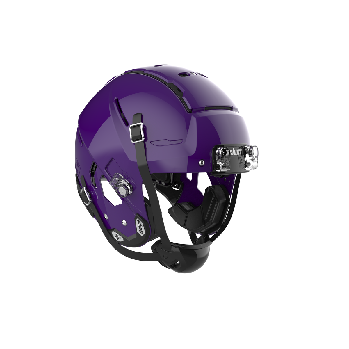 SCHUTT F7 VTD Professional football helmet in gloss purple without facemask, featuring black chinstrap, interior padding, and front bumper with Schutt branding, shown on a white background.