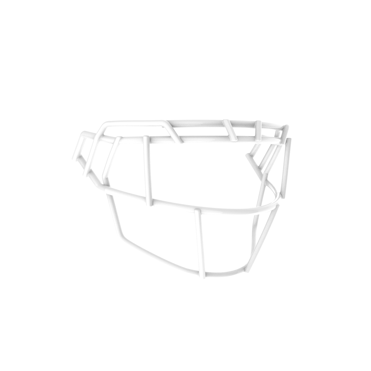 SCHUTT F7X-EGOP football facemask in white finish, featuring extended eye guard design with multiple vertical bars and reinforced lower guard, shown on a white background.
