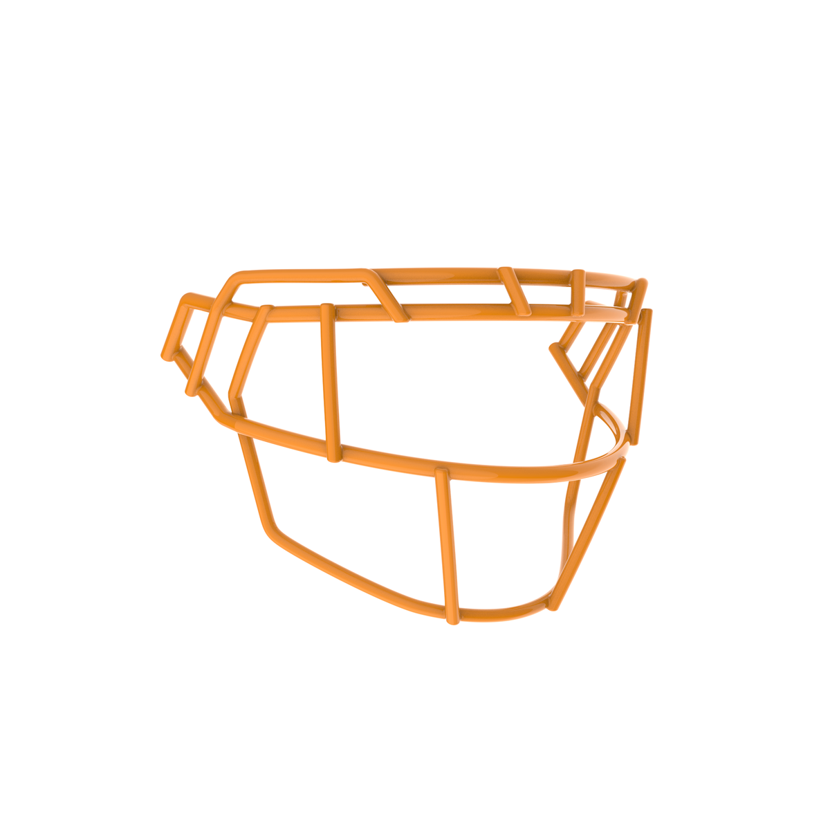 SCHUTT F7X-EGOP football facemask in gold finish, featuring extended eye guard design with multiple vertical bars and reinforced lower guard, shown on a white background.