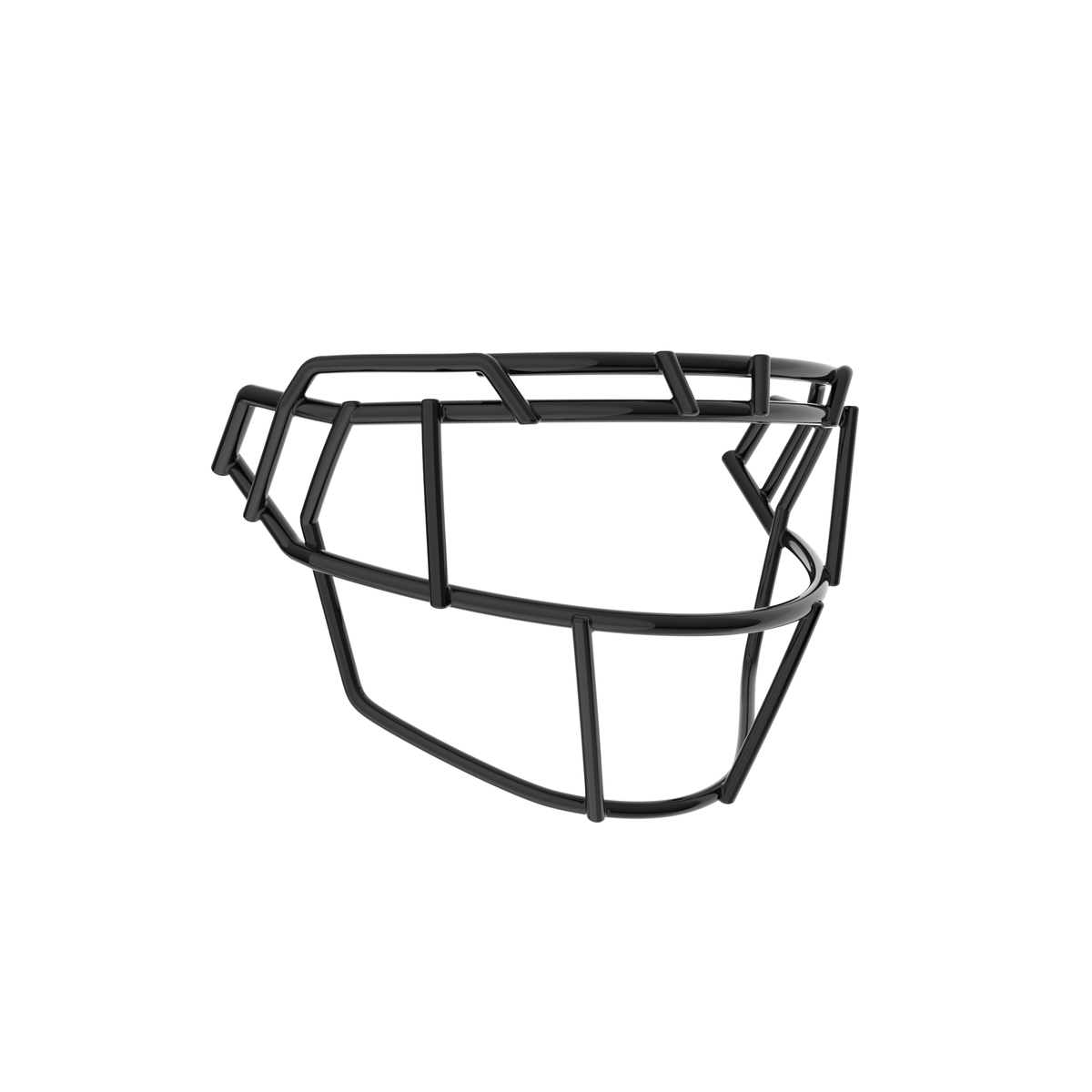 SCHUTT F7X-EGOP football facemask in black finish, featuring extended eye guard design with multiple vertical bars and reinforced lower guard, shown on a white background.