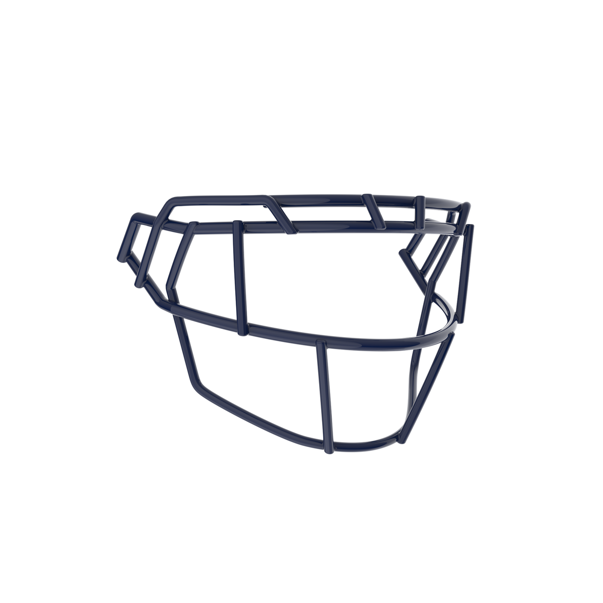 SCHUTT F7X-EGOP football facemask in navy finish, featuring extended eye guard design with multiple vertical bars and reinforced lower guard, shown on a white background.