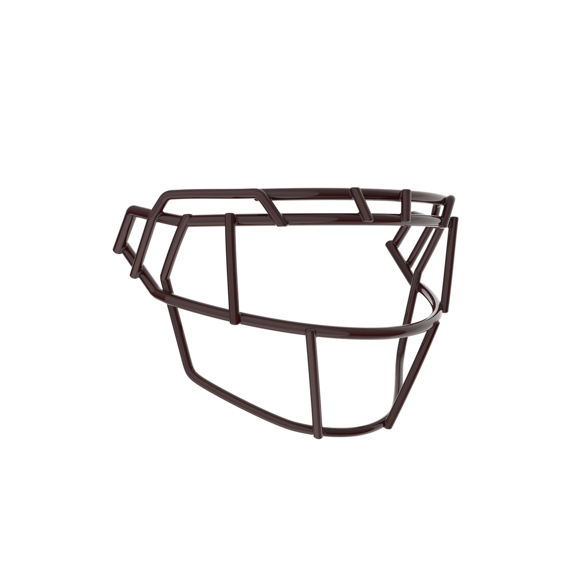 SCHUTT F7X-EGOP football facemask in maroon finish, featuring extended eye guard design with multiple vertical bars and reinforced lower guard, shown on a white background.