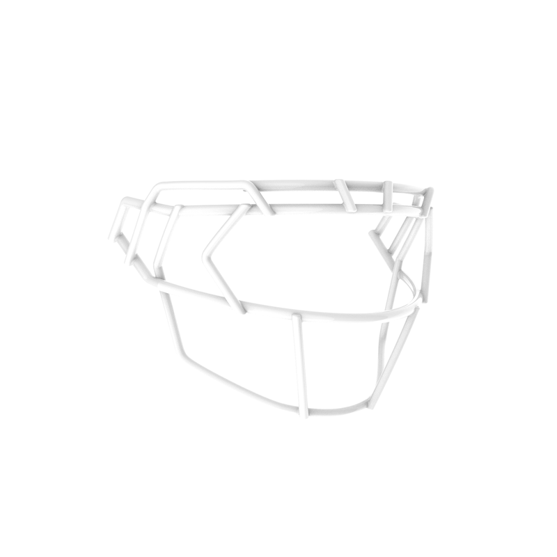 Schutt F7X-EGOP III white football facemask with extended eye guard and reinforced wire frame design