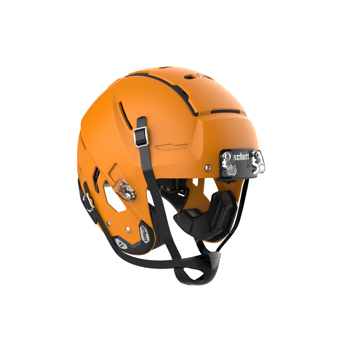 SCHUTT Youth F7 LX1 football helmet in matte gold with black chinstrap, shown without facemask on a white background.