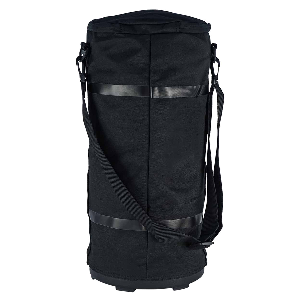 Gryphon Billie ball bag in black featuring a cylindrical design with durable fabric, zip closure, and adjustable shoulder strap for easy transport of sports balls.