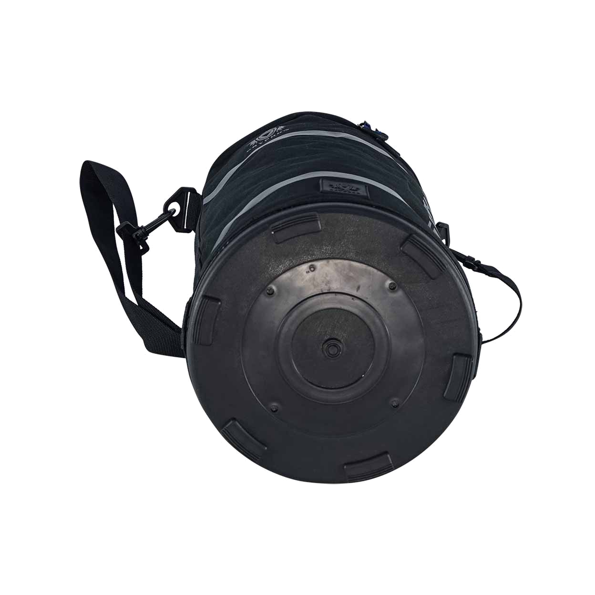 Gryphon Billie ball bag in black featuring a cylindrical design with durable fabric, zip closure, and adjustable shoulder strap for easy transport of sports balls.