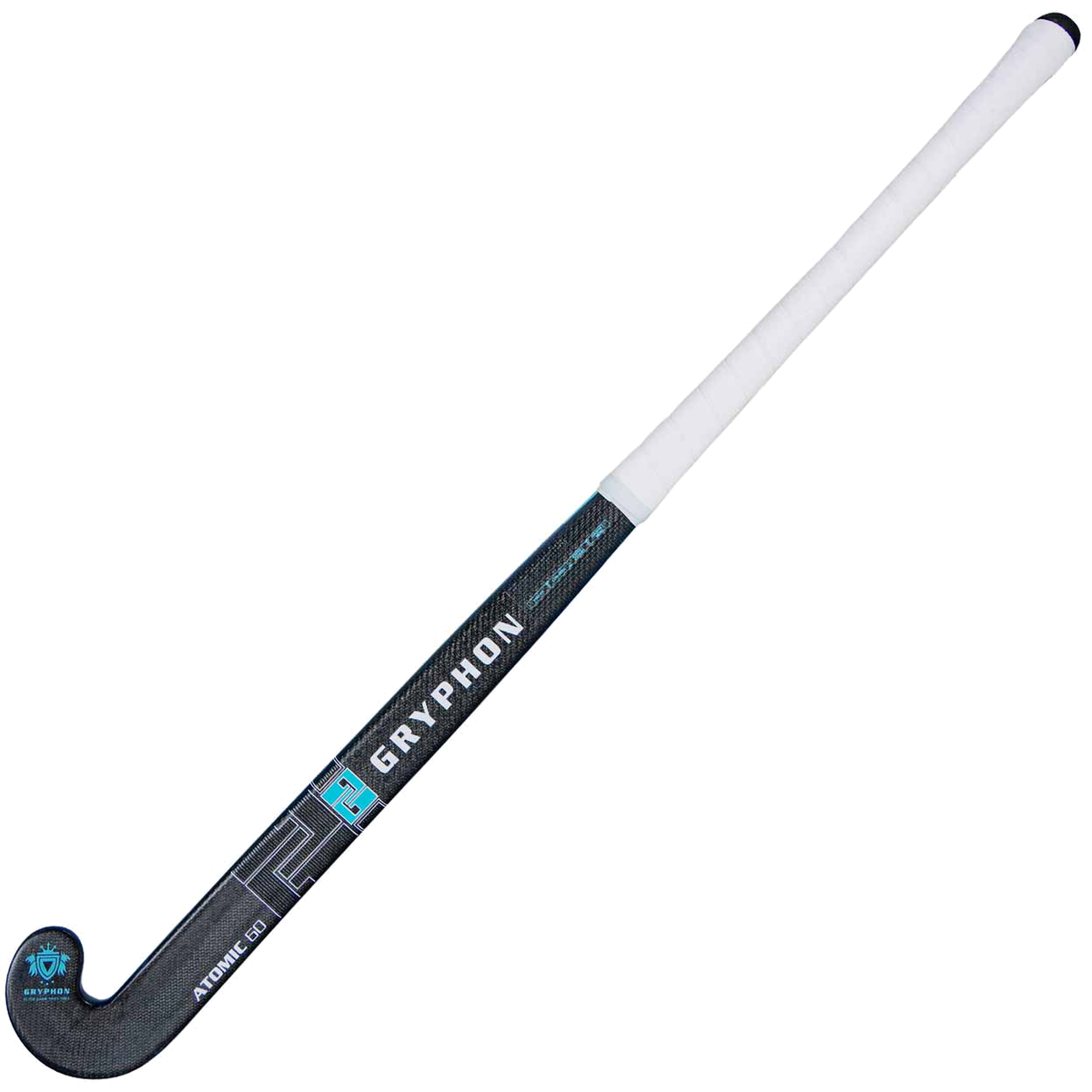 Gryphon Atomic Pro 25 field hockey stick with carbon texture and curved head design