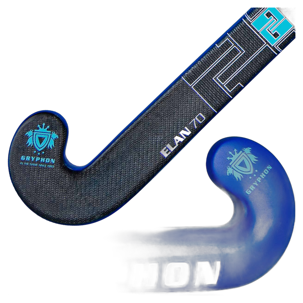 Gryphon Elan Pro 25 field hockey stick with carbon fiber texture and curved head design