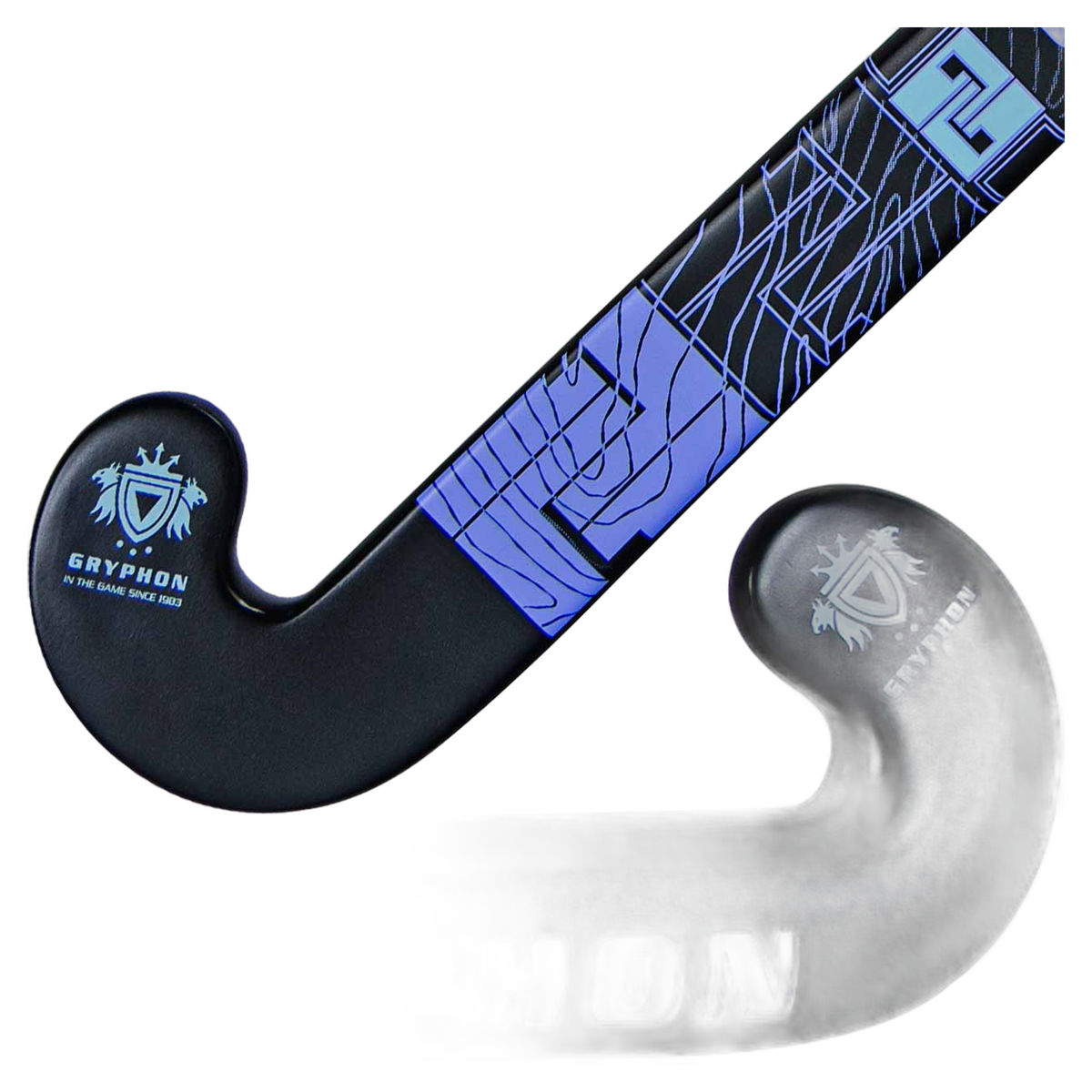 Gryphon Flow indoor field hockey stick with textured finish and curved head design