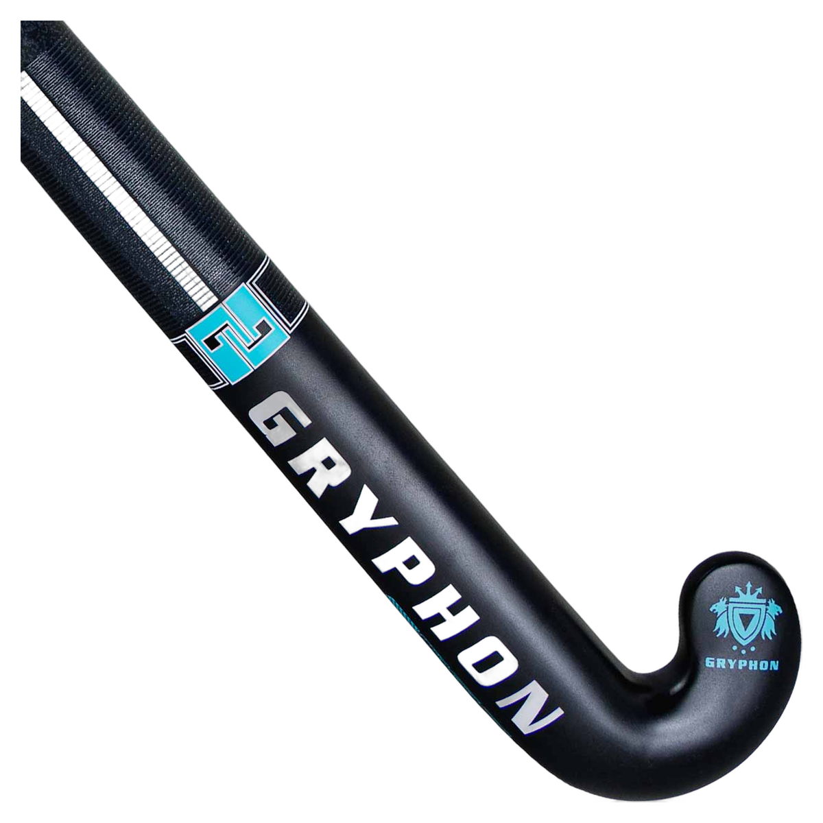 Gryphon Diablo Pro 25 field hockey stick in black with carbon texture and blue detailing