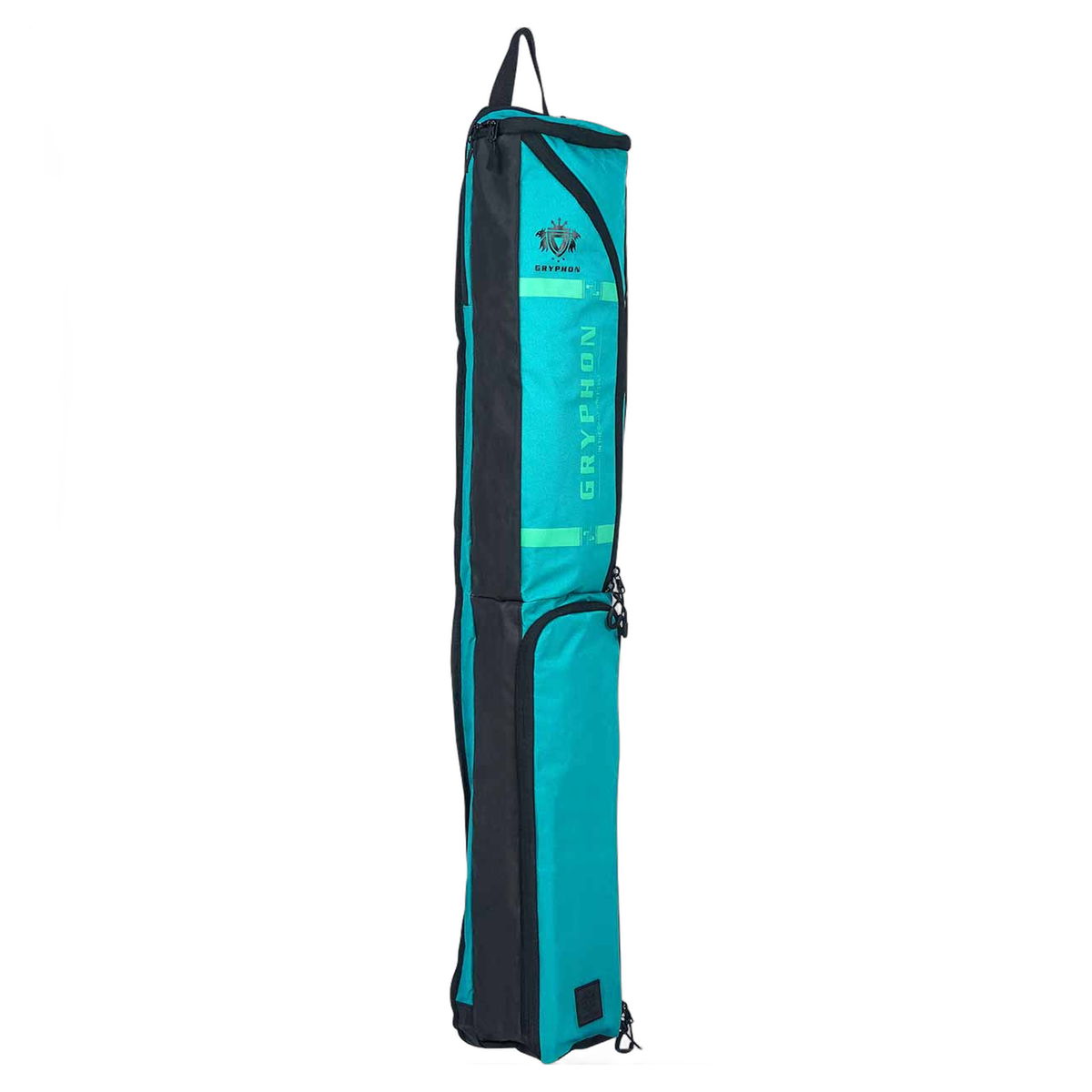 GRYPHON Paulie field hockey stick bag in teal with black trim, shoulder strap, and multiple storage compartments