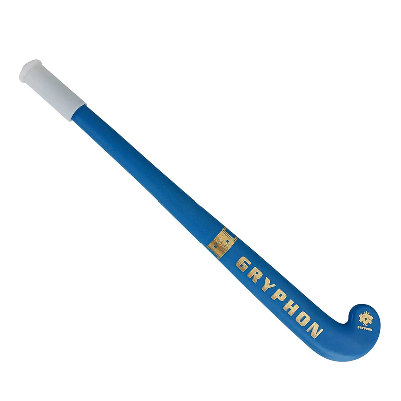 Gryphon mini field hockey stick pen in black with gold logo and white grip handle