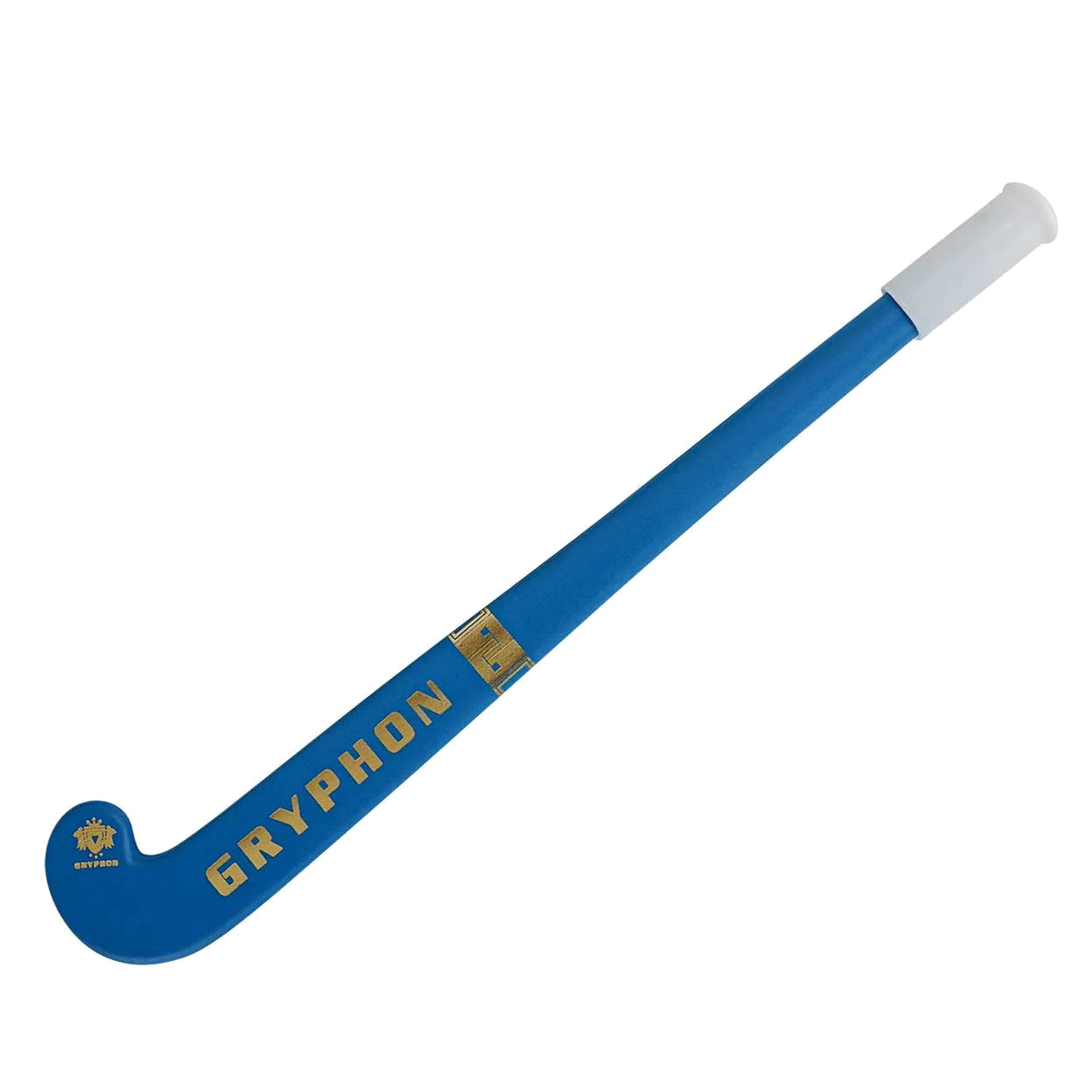 Gryphon mini field hockey stick pen in black with gold logo and white grip handle