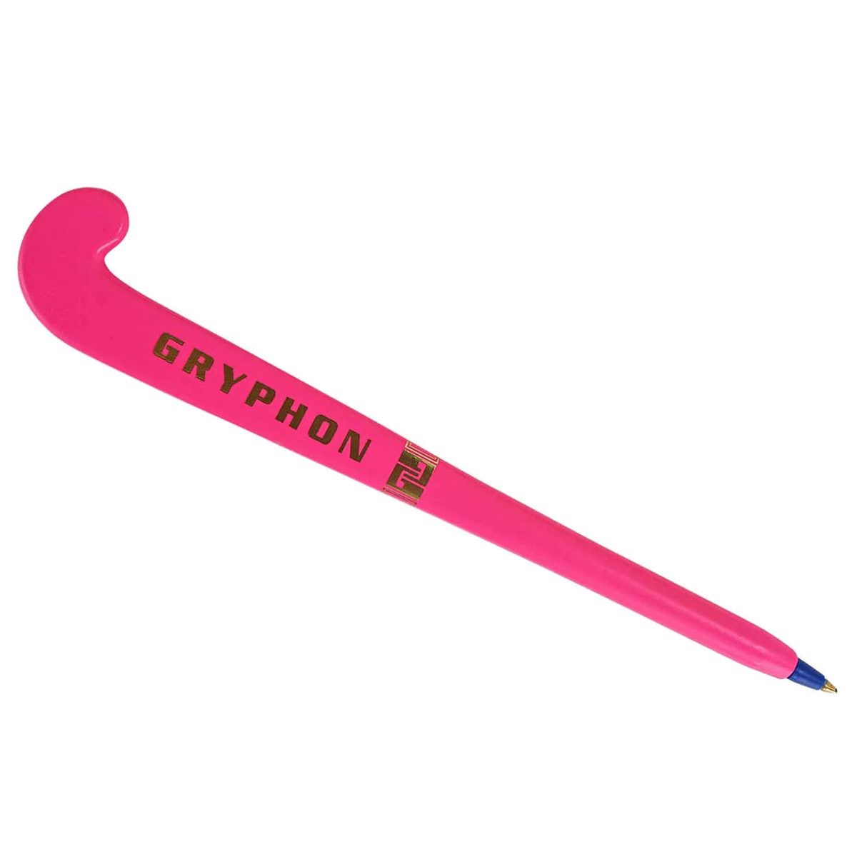 Gryphon mini field hockey stick pen in black with gold logo and white grip handle