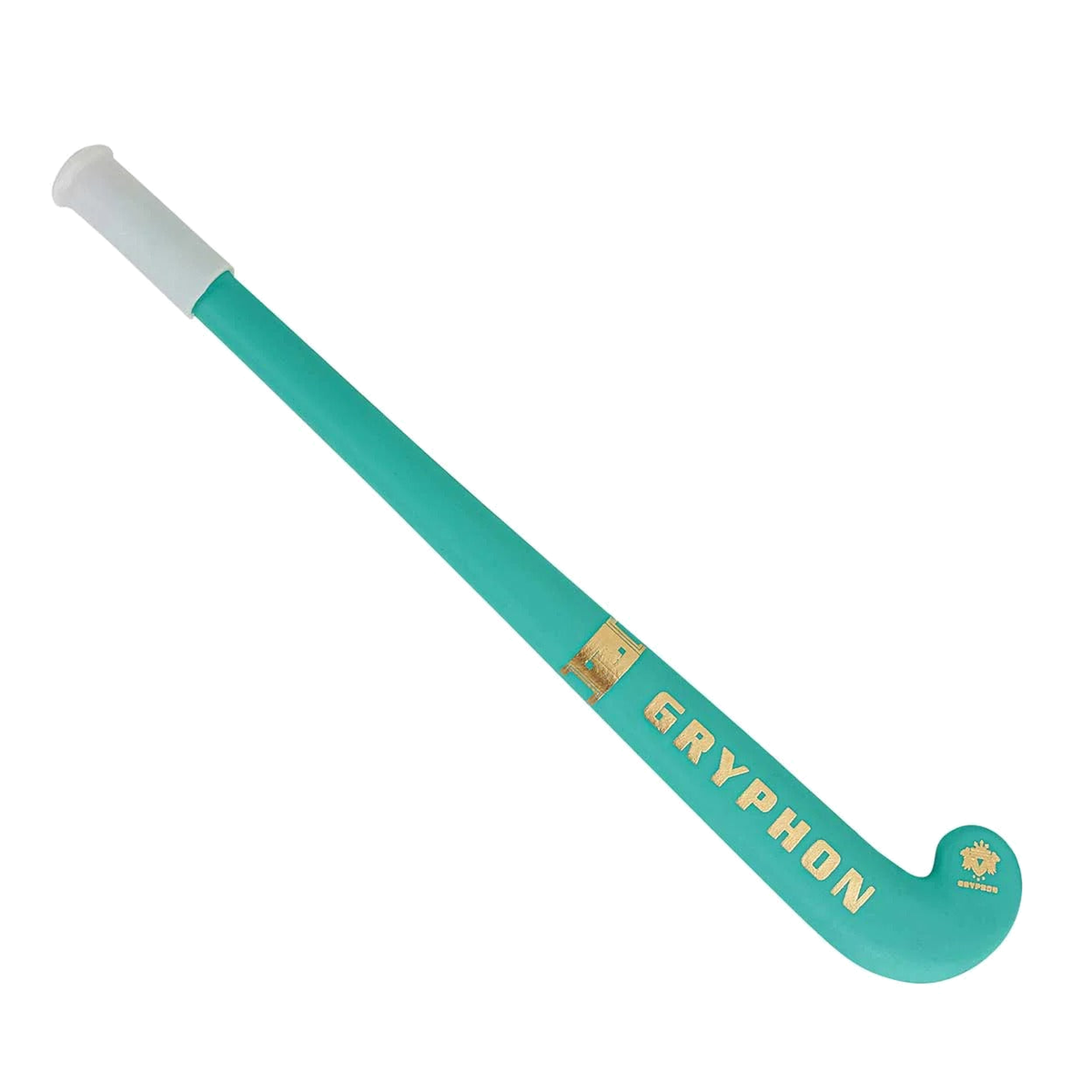 Gryphon mini field hockey stick pen in black with gold logo and white grip handle
