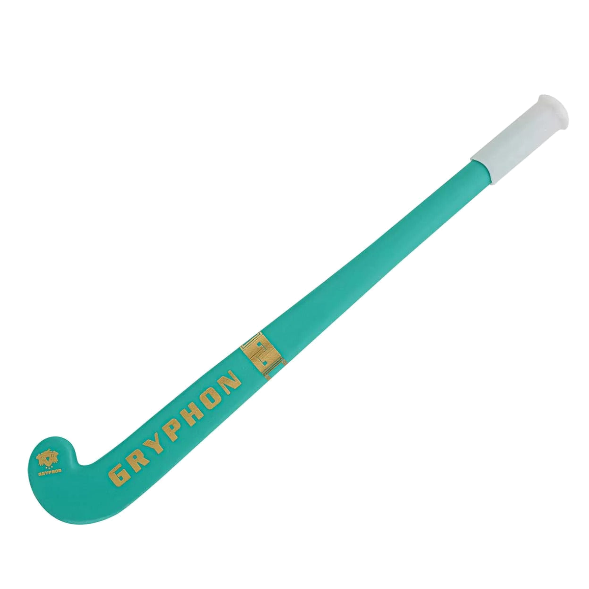 Gryphon mini field hockey stick pen in black with gold logo and white grip handle