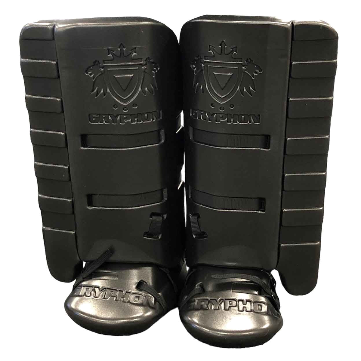 GRYPHON Sentinel field hockey goalkeeper kickers featuring a durable foam construction, contoured shape, and adjustable straps for a secure and stable fit.