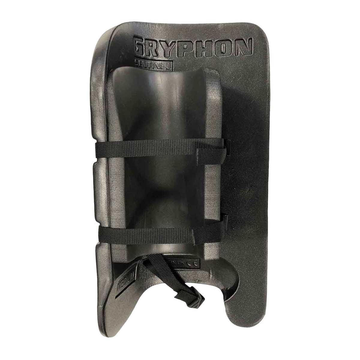 GRYPHON Sentinel field hockey goalkeeper legguards featuring a durable foam construction, ribbed side protection, and adjustable straps for a secure and comfortable fit.