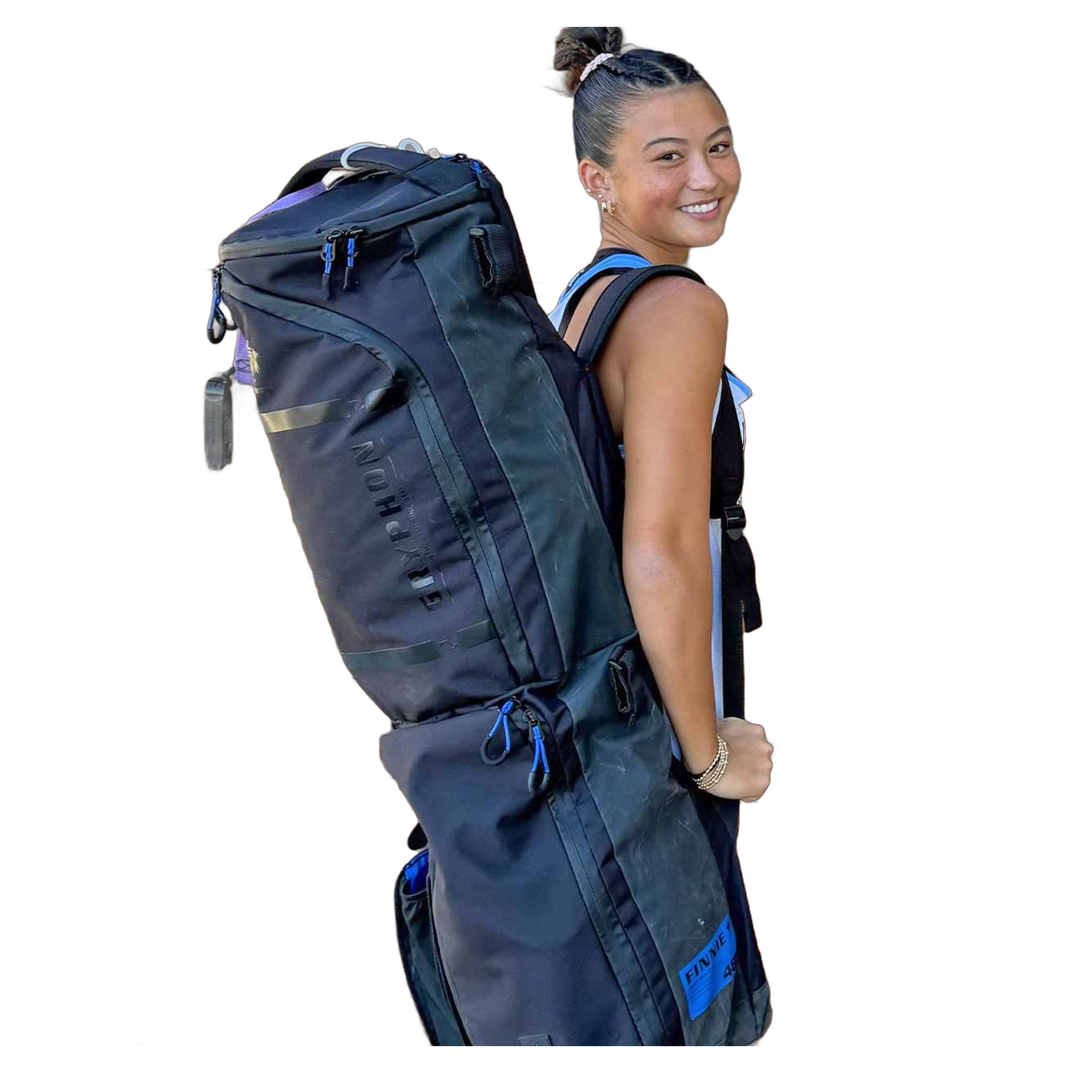Gryphon Finnie field hockey stick bag with multiple zip compartments, stick storage section, and carry straps