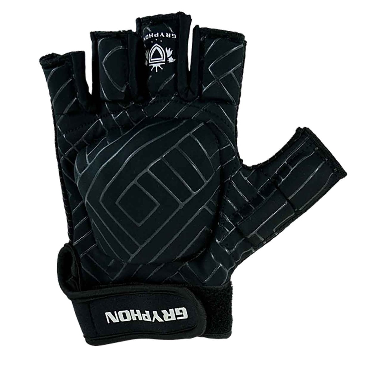 Gryphon G-Mitt G5 field hockey glove with padded backhand protection and open finger design