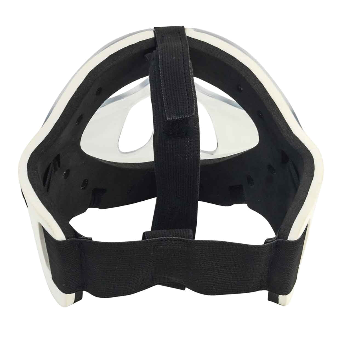 GRYPHON field hockey player face mask with clear shell, metal nose guard, and adjustable straps for protection during play