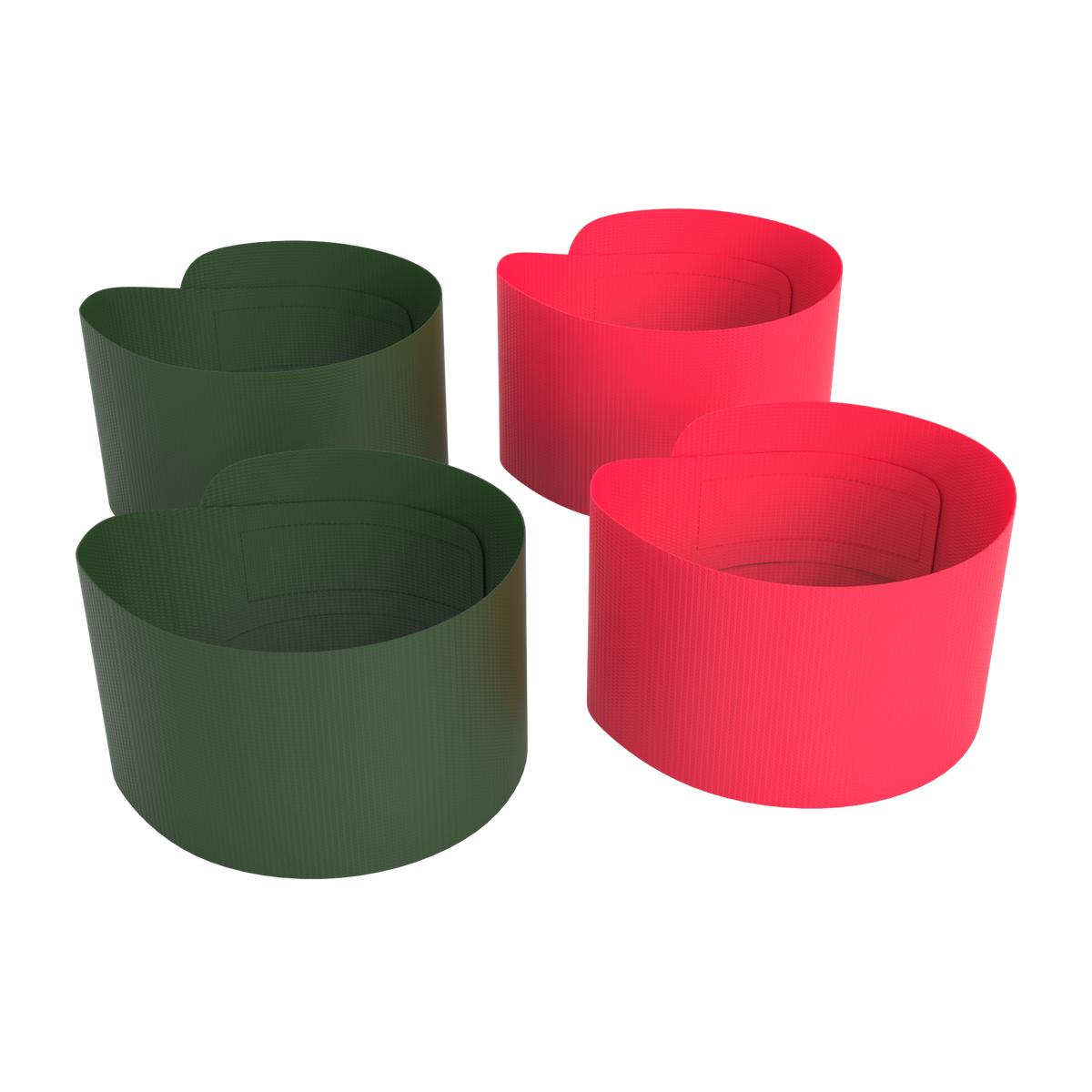 Two green and two red ribbons on a white background