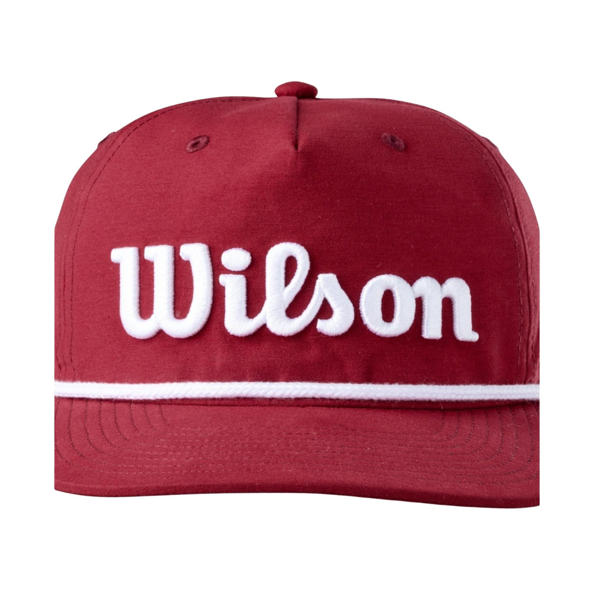 Wilson Golf Script rope hat featuring a classic structured design with embroidered Wilson script logo and decorative rope detail across the brim for a timeless golf style.