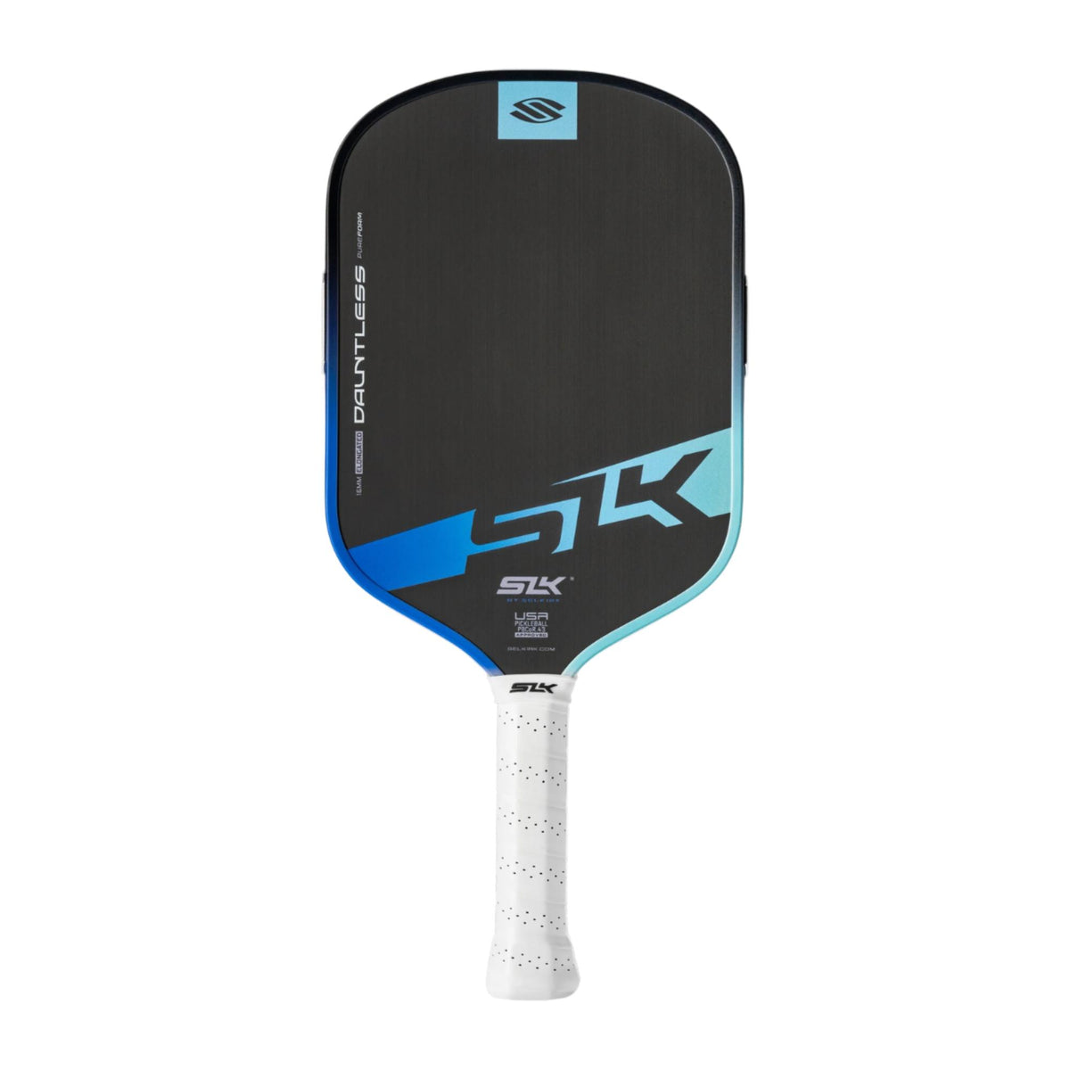 Selkirk SLK Dauntless pickleball paddle with a textured face, wide body design, and perforated grip handle for enhanced control and feel.