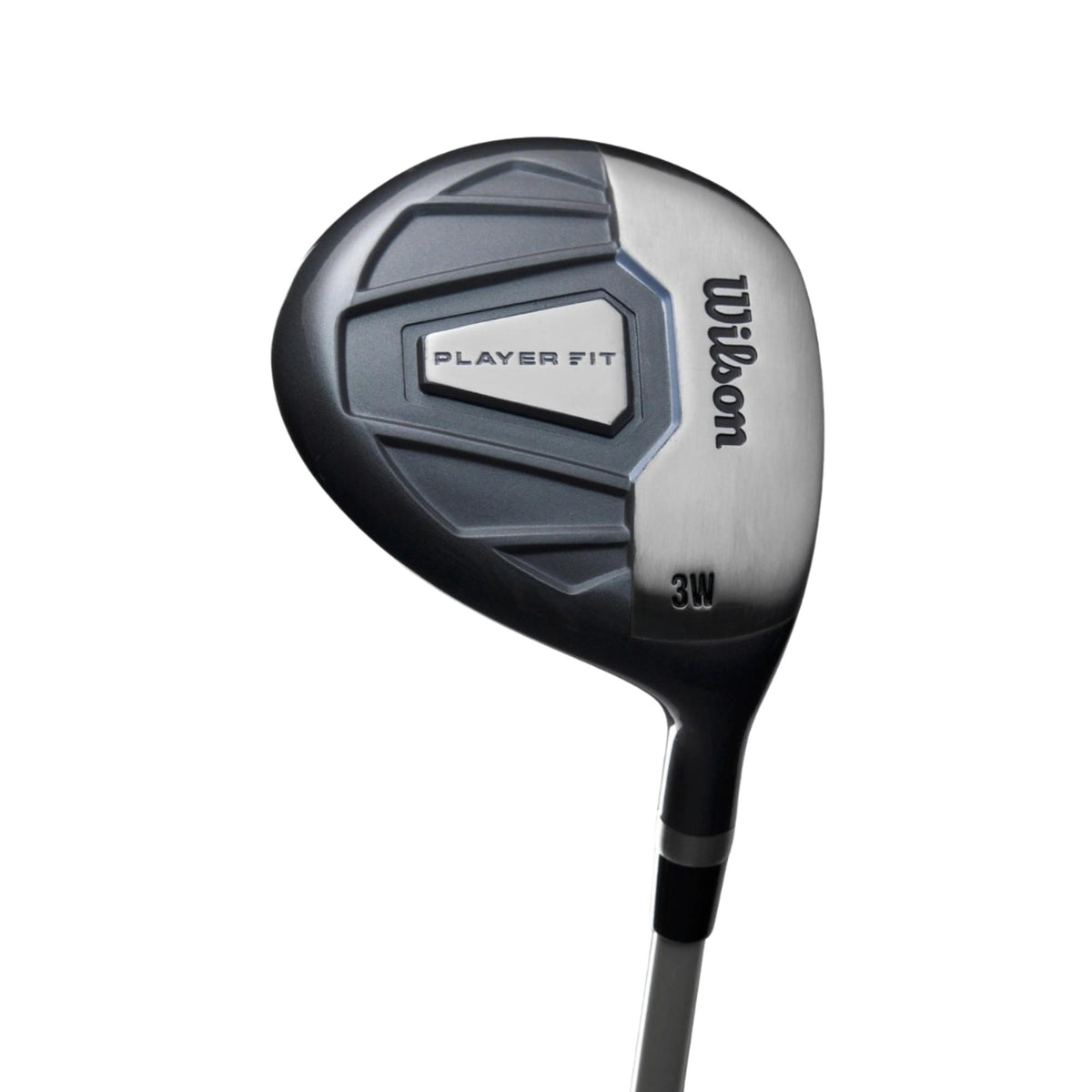 Wilson Golf Women’s PlayerFit complete golf club set with graphite shafts in a gray and black cart bag, featuring driver, fairway woods, irons, and putter displayed in the bag on a white background.