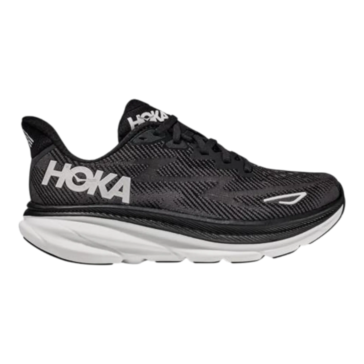 HOKA Clifton 9 Men's Running Shoes — Black/White Mesh