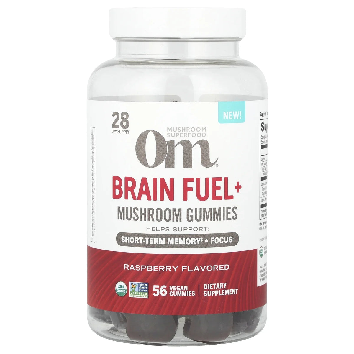 Om Organic Brain Fuel Raspberry Mushroom Gummies, 56 ct