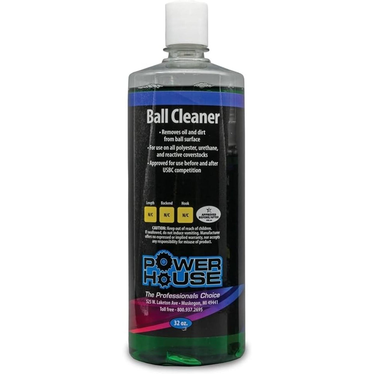 Bottle of bowling ball cleaner designed to remove oil and dirt from the surface while maintaining performance and consistency.