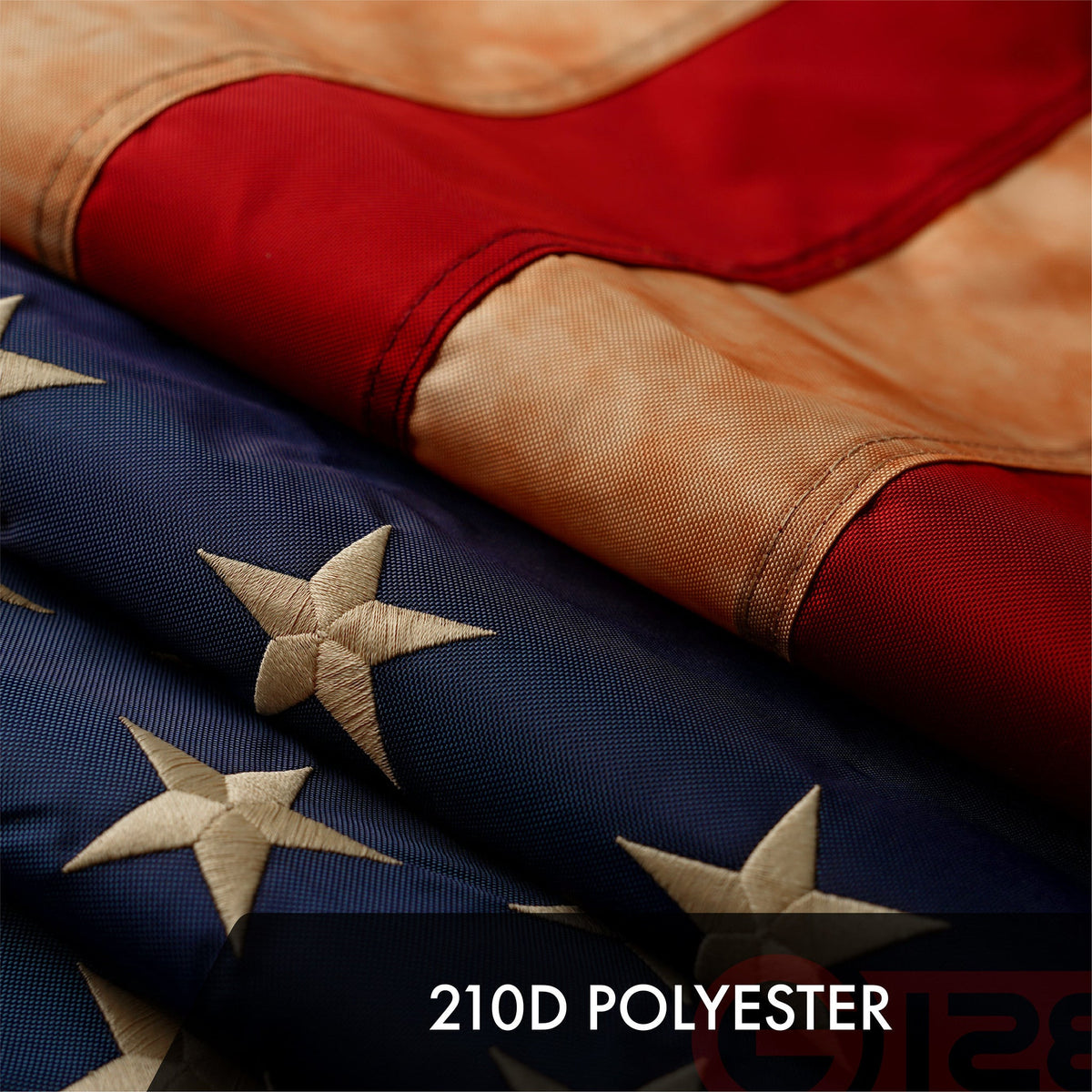 G128 American USA Tea-Stained Flag, 2x3 Ft, ToughWeave Pro Series Embroidered 420D Polyester, Embroidered - View 4