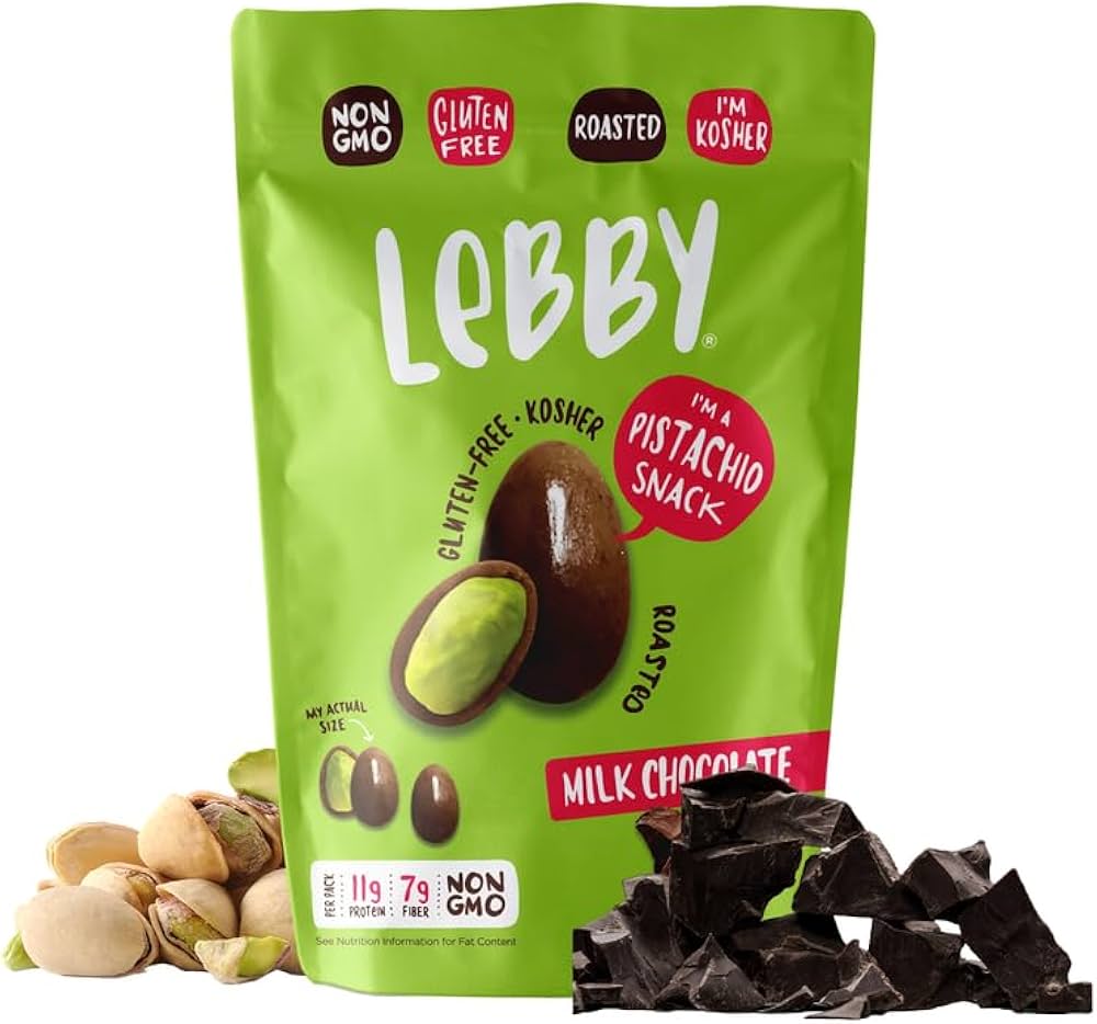 Lebby Snacks Dark Chocolate Pistachios, 3.1 oz (Case of 6)