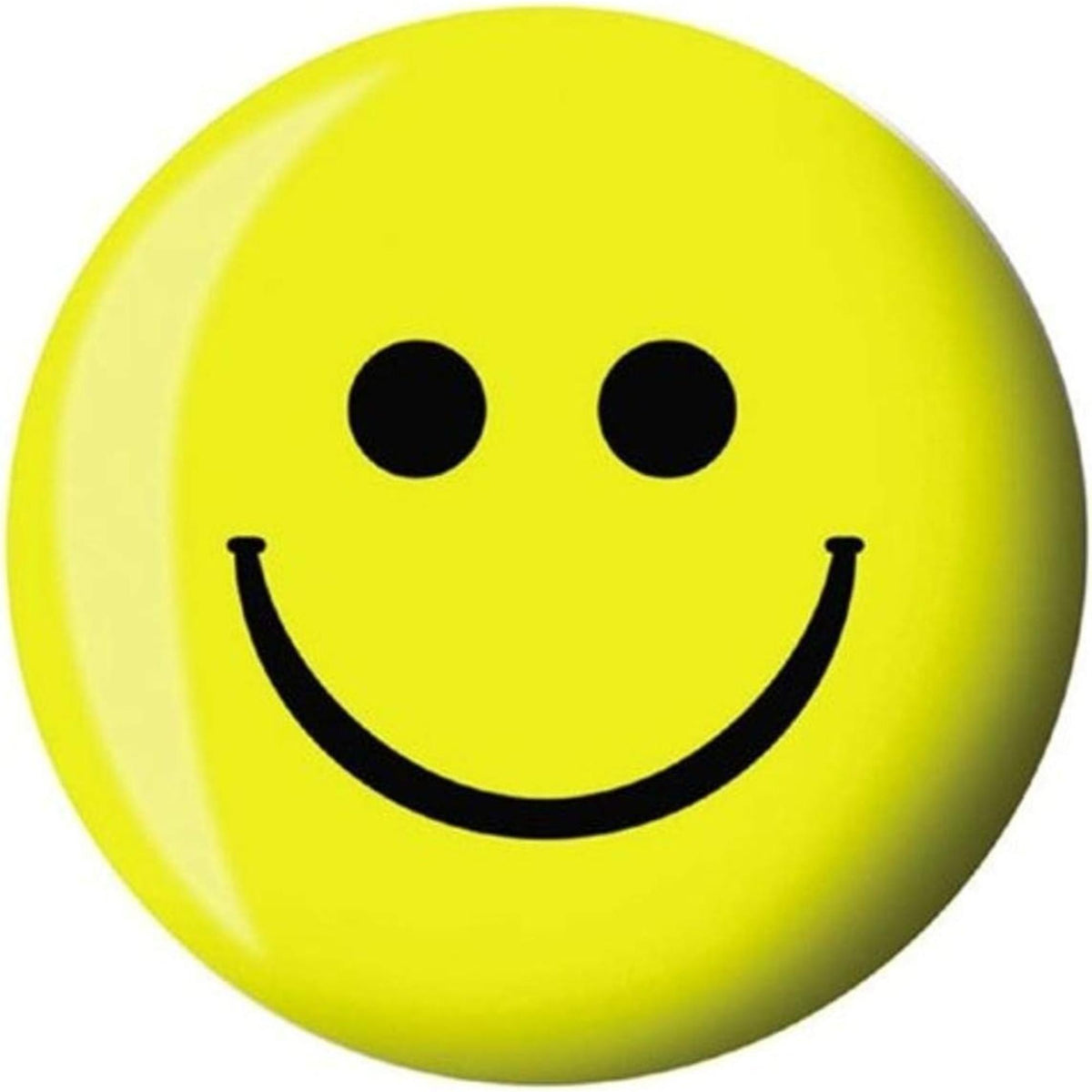 Bowling ball featuring a large smiley face graphic with simple eyes and a curved smile across the surface.