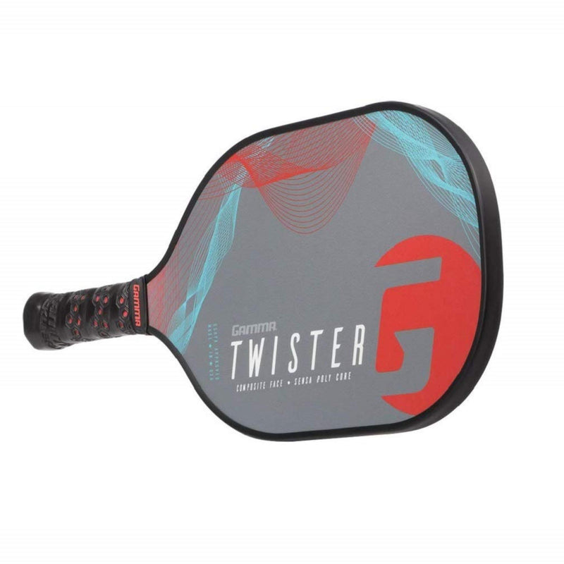 Composite pickleball paddle with textured face and cushioned grip handle, displayed alongside multiple design variations of the same paddle model.