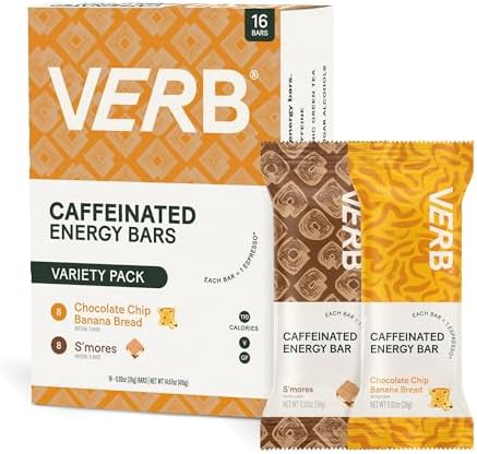 Verb Energy Caffeinated Energy Bars, 2 Flavors, 8 Count, 7.34 oz (Case of 24)
